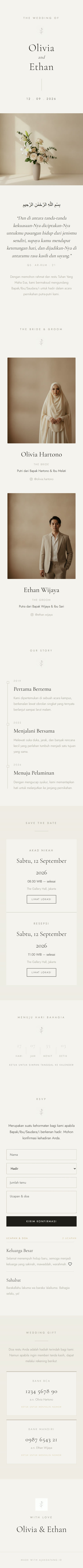 Contoh undangan pernikahan digital eksklusif Modern Minimalis (Line Art) — ajakdatang.id